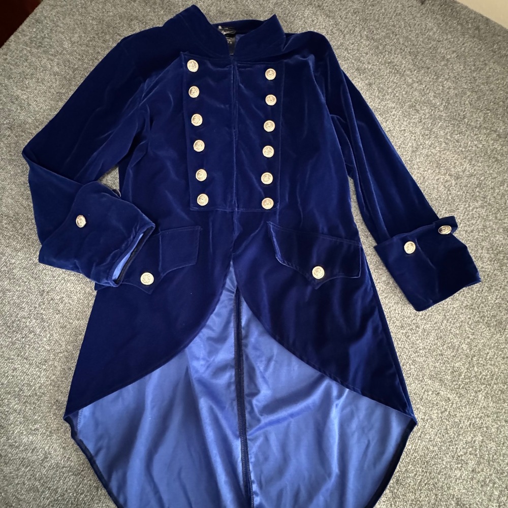 Leg Avenue Blue Velvet Steampunk Tailcoat Jacket Silver Button Costume Medium - Picture 2 of 7